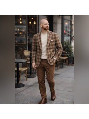 John Weitz Bron Plaid Tweed Wool Sports Blazer Coat